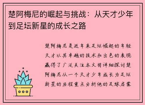 楚阿梅尼的崛起与挑战：从天才少年到足坛新星的成长之路